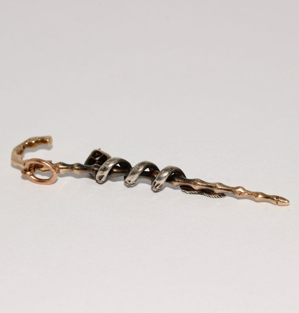 Thumbnail: Antique Victorian Diamond Ruby Snake On Cane Pendant