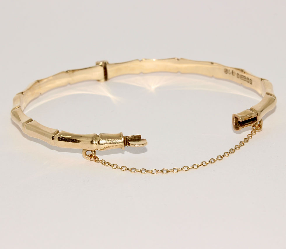 Thumbnail: Vintage Mid Century 9K Gold Bamboo Bangle Bracelet dated 1969