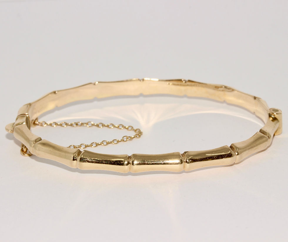 Thumbnail: Vintage Mid Century 9K Gold Bamboo Bangle Bracelet dated 1969