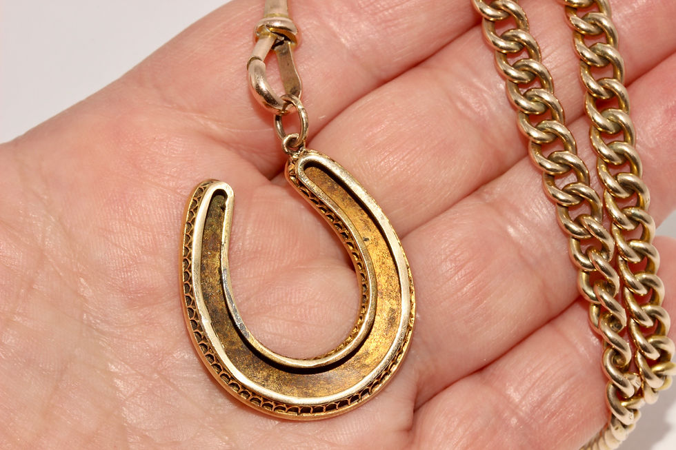 Thumbnail: Antique Victorian Natural Pearl Diamond Horseshoe Pendant