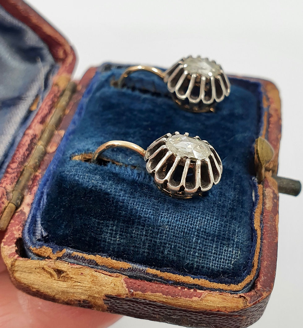 Thumbnail: Antique Rose Cut Diamond Dormeuse Earrings Prague Austro Hungarian Empire