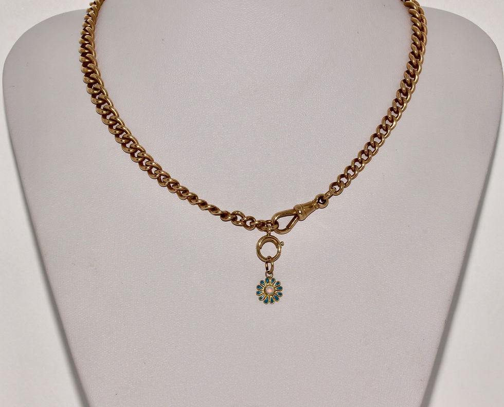Thumbnail: Antique Victorian Opal Blue Enamel Daisy Charm Pendant Dangler