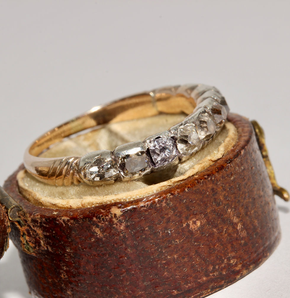 Thumbnail: Antique Georgian Old Mine Cut Diamond Half Hoop Ring With Natural Pink Diamond