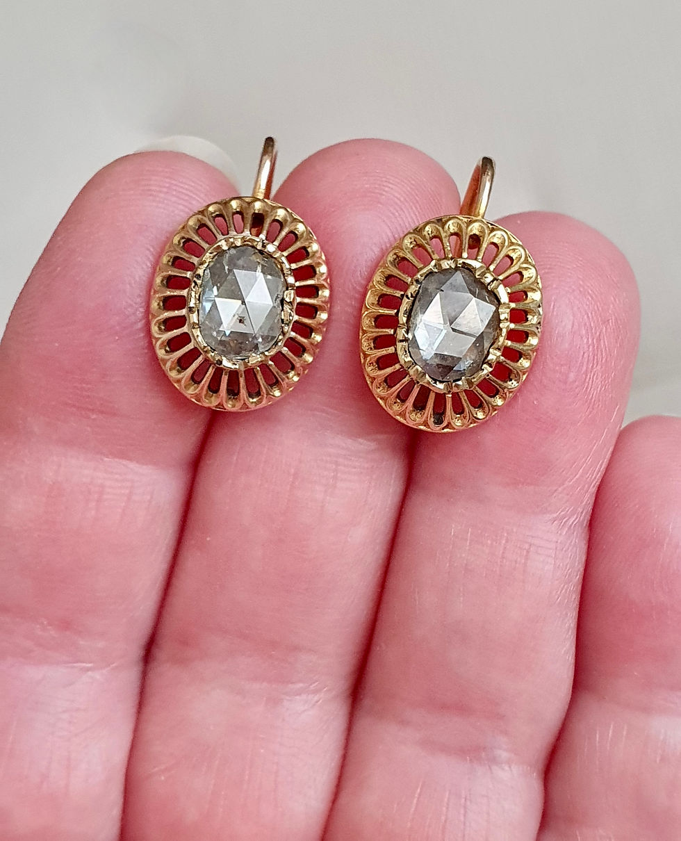 Thumbnail: Antique Austro-Hungarian Rose Cut Diamond Dormeuse Earrings
