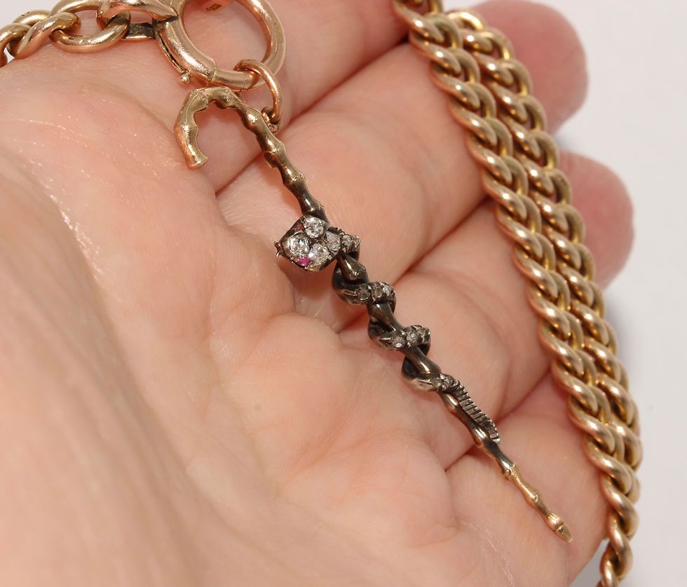 Thumbnail: Antique Victorian Diamond Ruby Snake On Cane Pendant