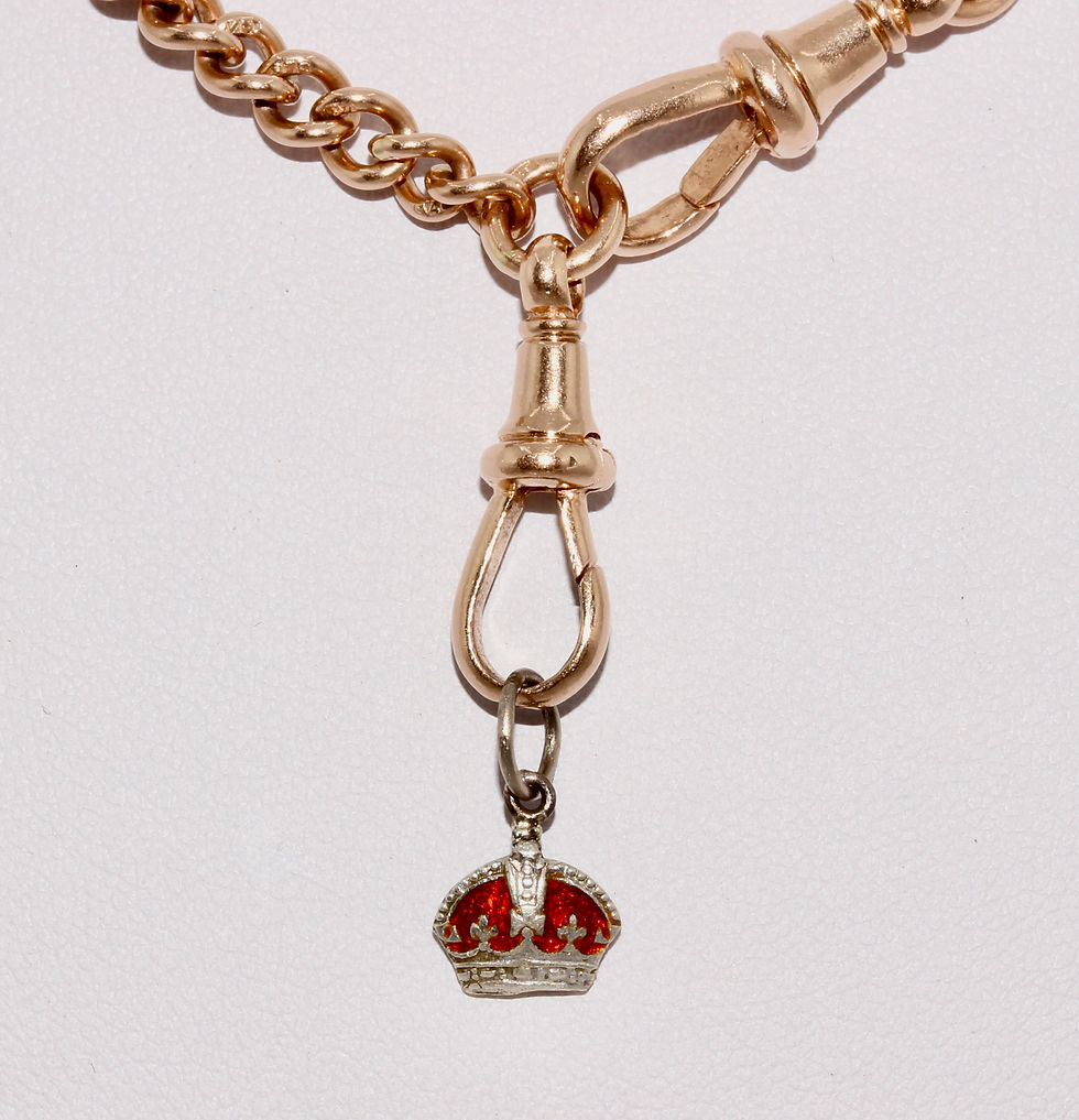 Thumbnail: Art Deco Enamel Crown 9K Gold Charm Pendant Dangler