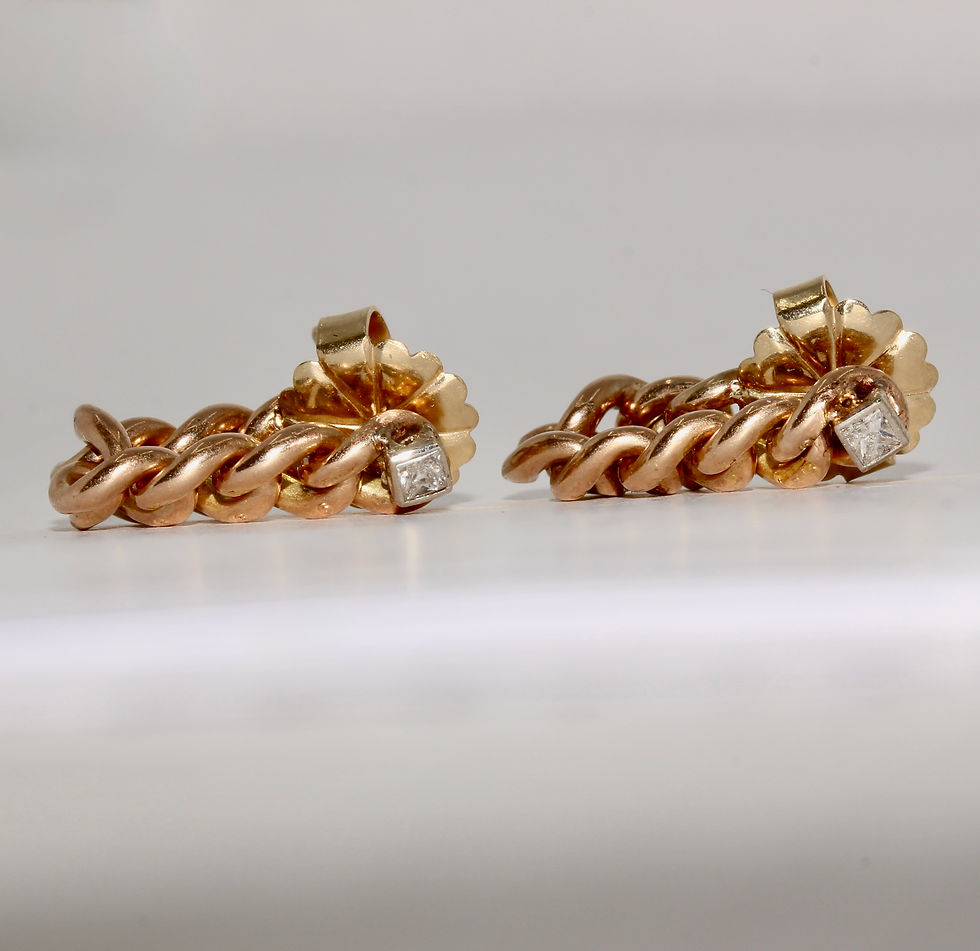 Thumbnail: Antique Victorian 9K Rose Gold Diamond Conversion Chain Hoop Earrings