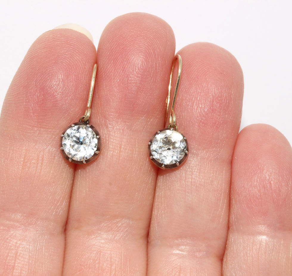 Thumbnail: Antique Georgian Rock Crystal Black Dot Silver Gold Conversion Earrings