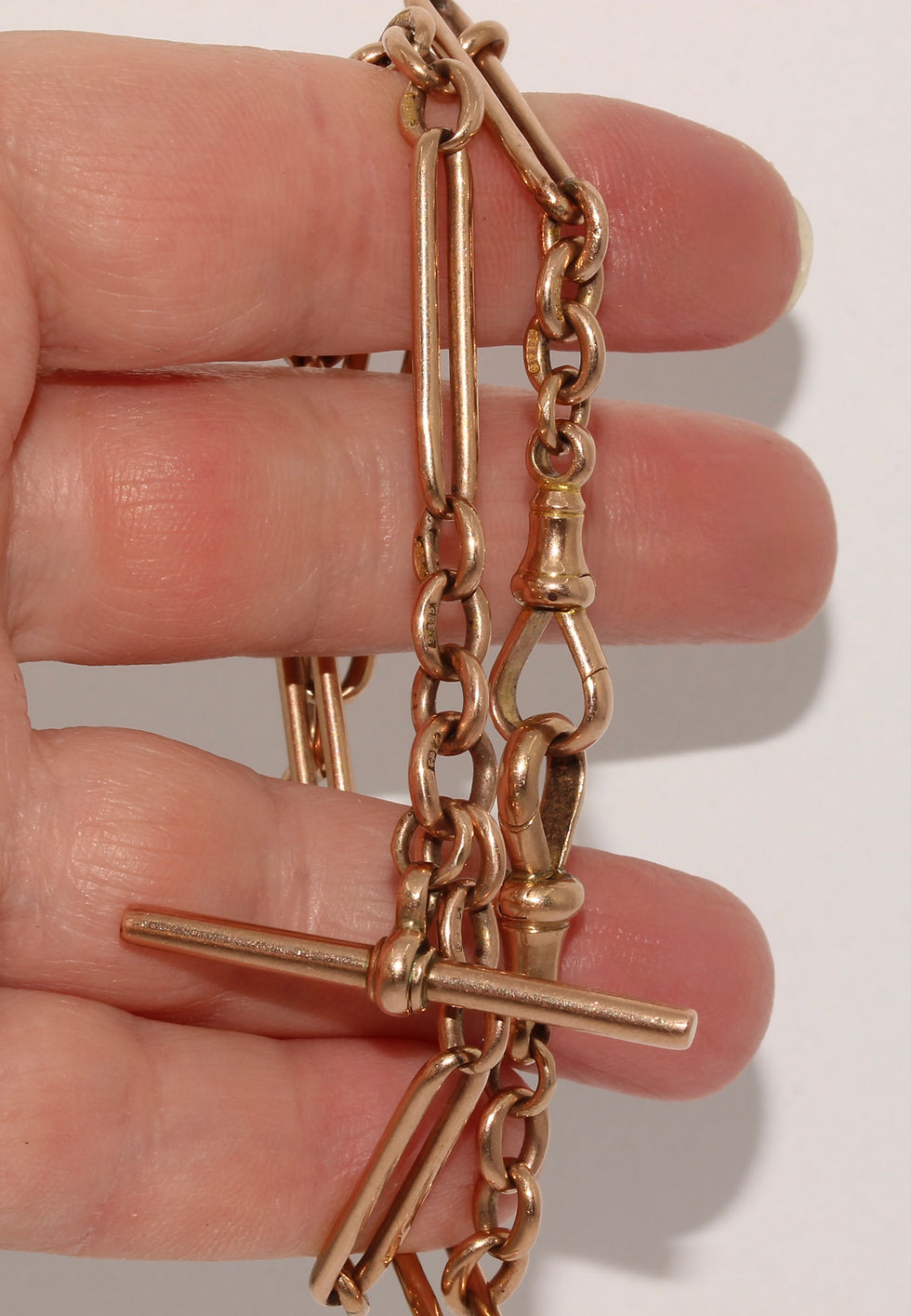 Thumbnail: Antique Solid 9K Rose Gold 15.5 Inch Paperclip Albert Chain Necklace
