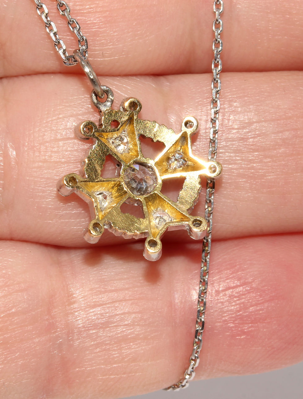 Thumbnail: Antique Art Deco Diamond Maltese Cross Pendant Charm Dangler