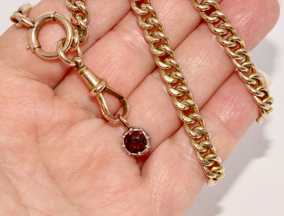 Thumbnail: Antique Victorian Pinched Collet Set Garnet Pendant Charm Dangler