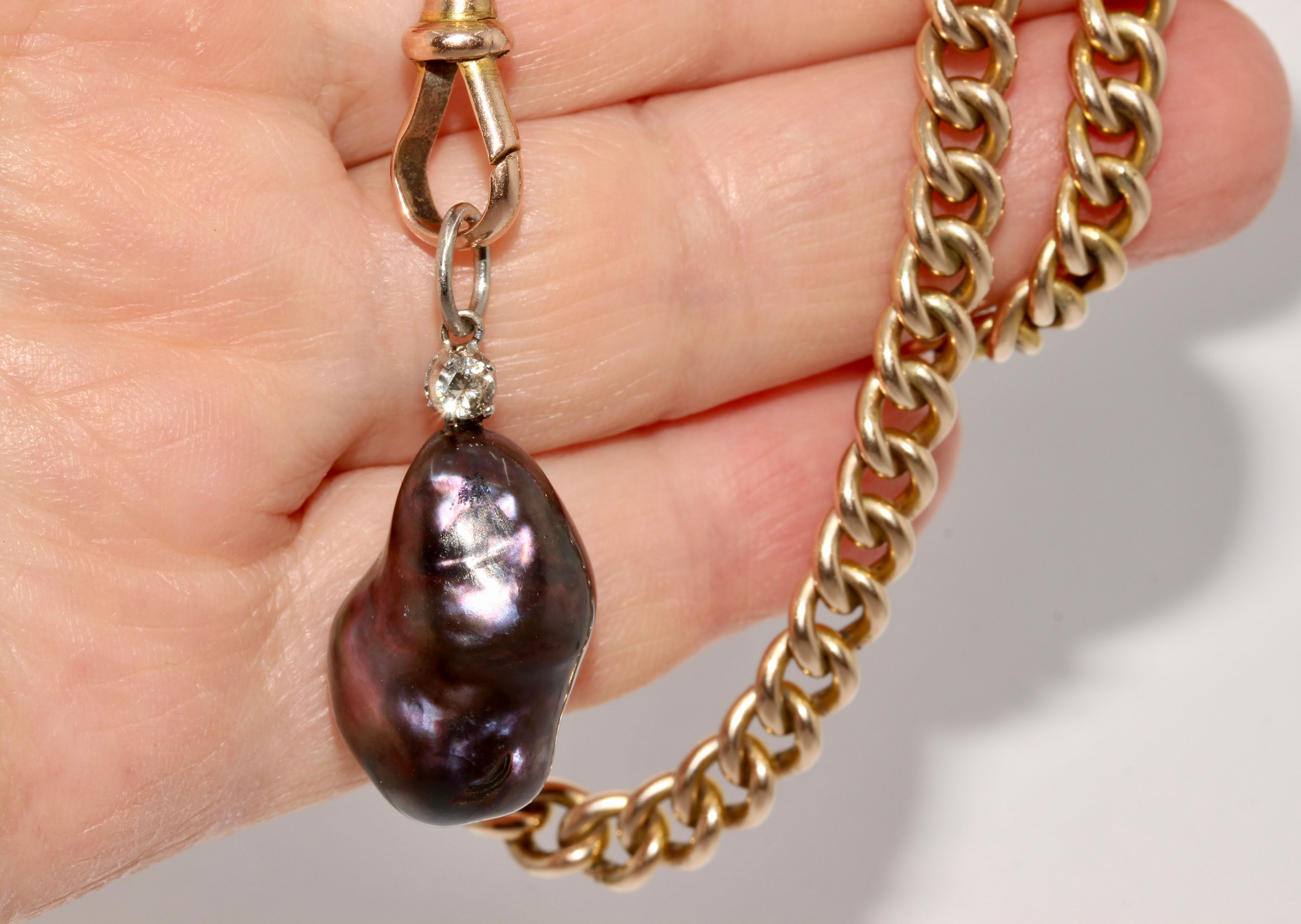 Vintage Purple South Sea Cultured Pearl Diamond Platinum Pendant