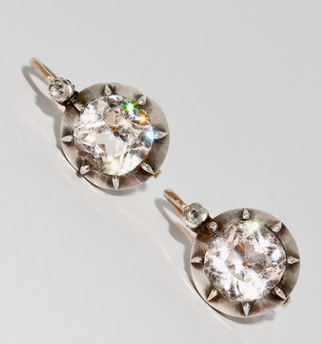 Antique Georgian French 18K Gold Silver Paste Dormeuse Earrings