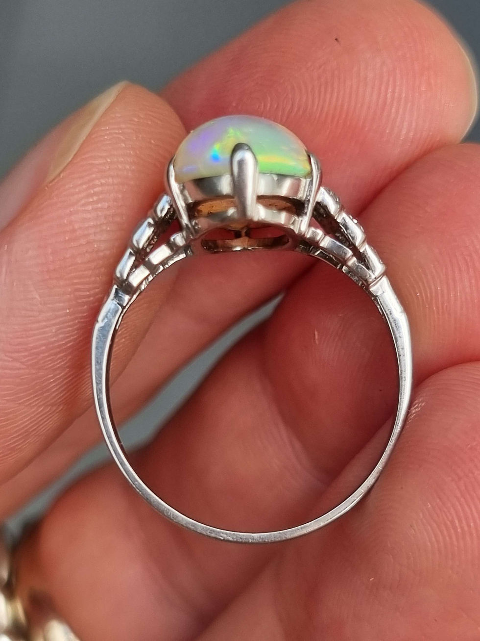 Thumbnail: Breathtaking Art Deco Opal Diamond Platinum Ring