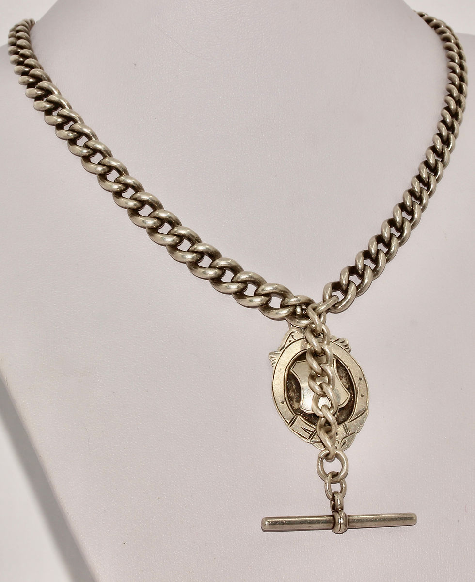 Thumbnail: Antique Victorian 15.2 Inch 58.7 Grams Solid Silver Albert Chain Necklace