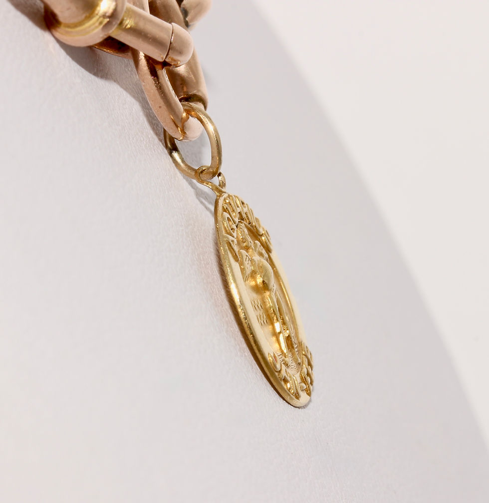 Thumbnail: Mid-Century English 9K Gold Aquarius Zodiac Pendant Charm Dated 1969