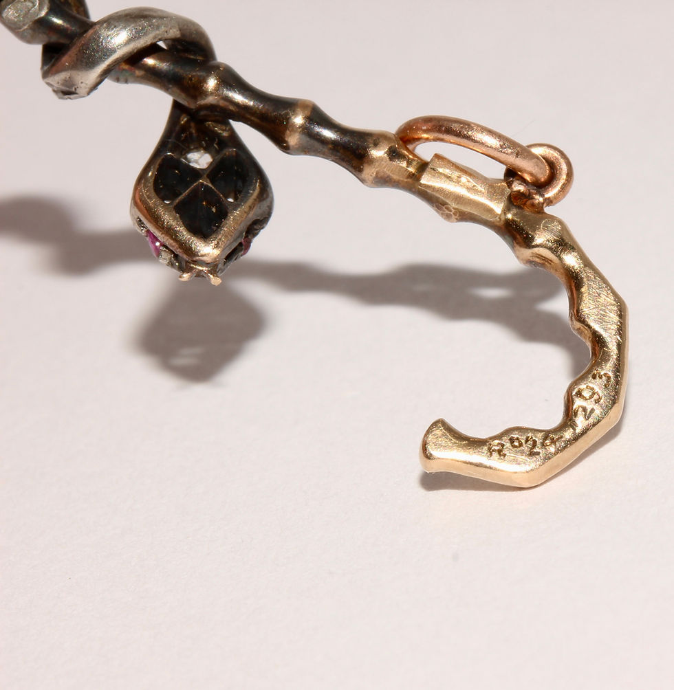 Thumbnail: Antique Victorian Diamond Ruby Snake On Cane Pendant