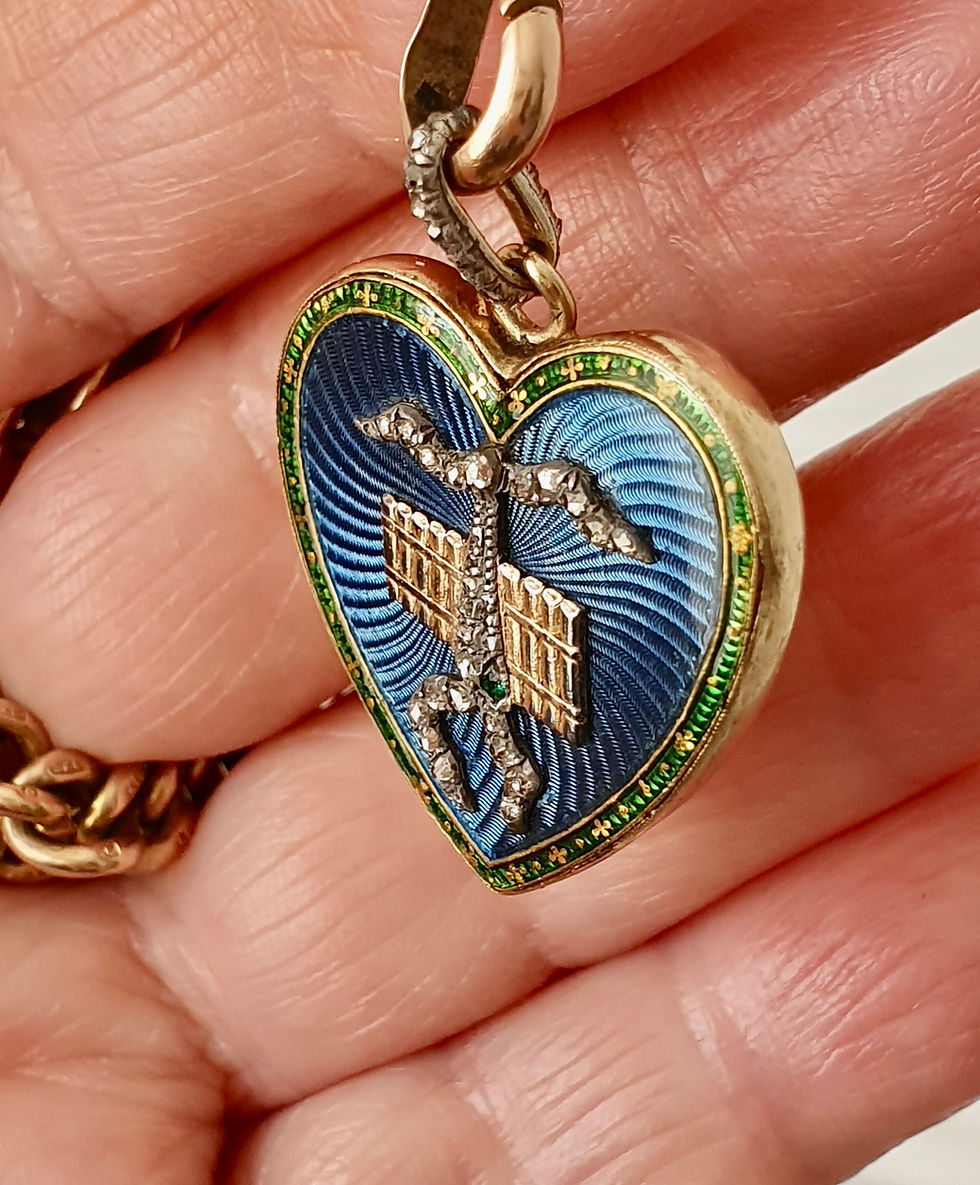 Thumbnail: Exquisite Antique 19th Century Enamel Diamond Heart Pendant