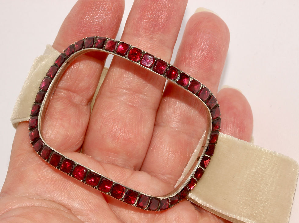 Thumbnail: Antique Georgian Garnet Buckle Conversion Cuff Bangle Bracelet