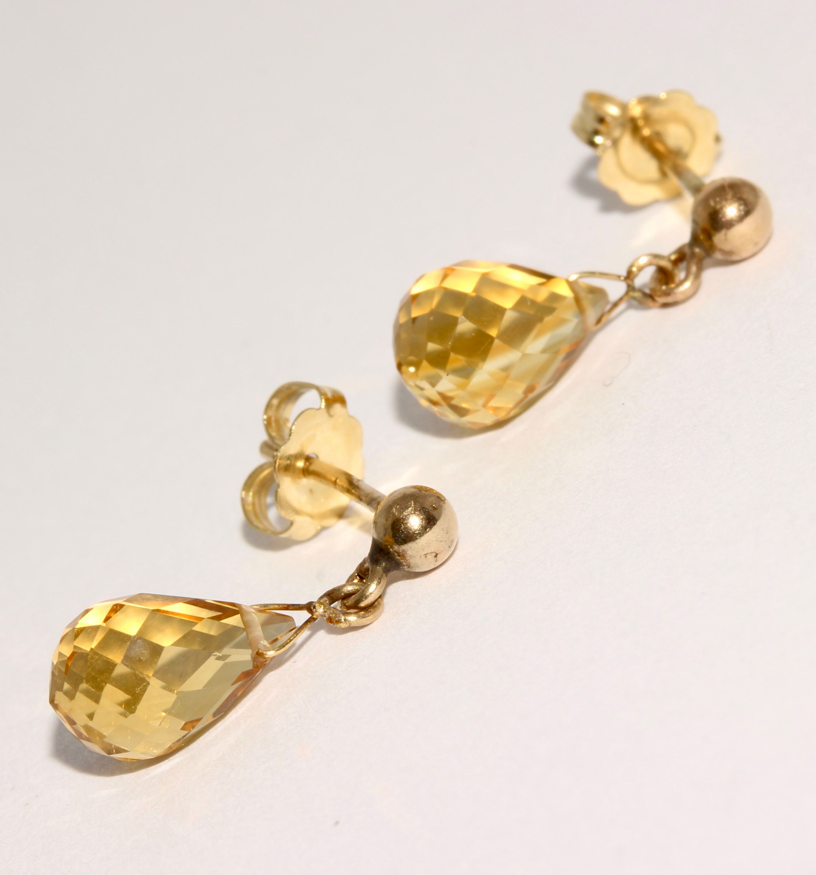 Art Deco Citrine 9K Gold Drop Earrings