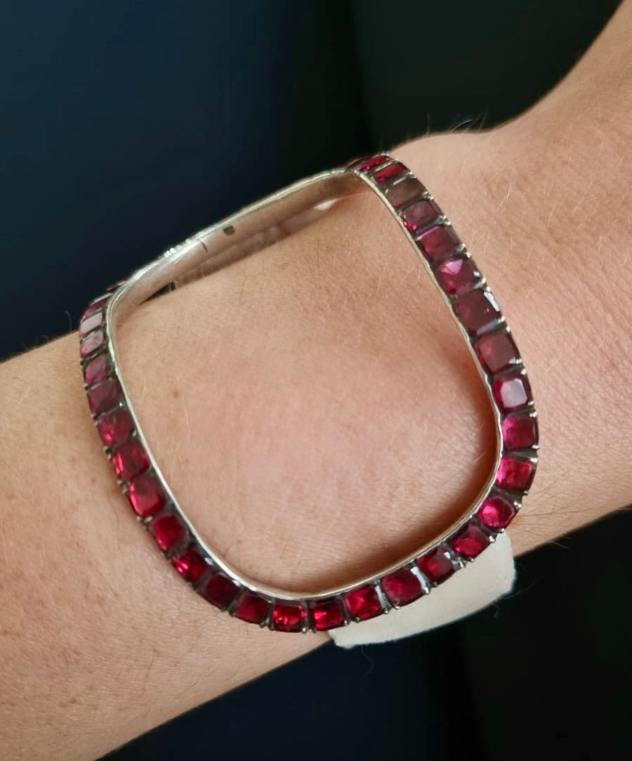 Thumbnail: Antique Georgian Garnet Buckle Conversion Cuff Bangle Bracelet