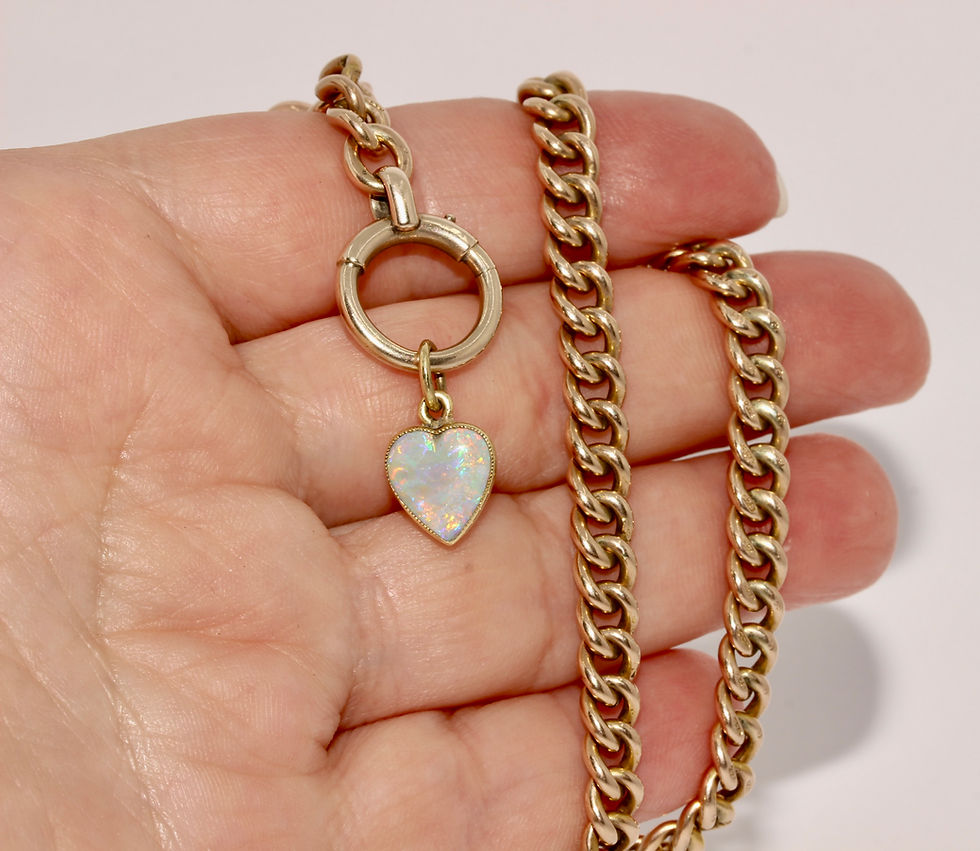 Thumbnail: Antique Edwardian Natural Opal Heart Pendant Charm Dangler