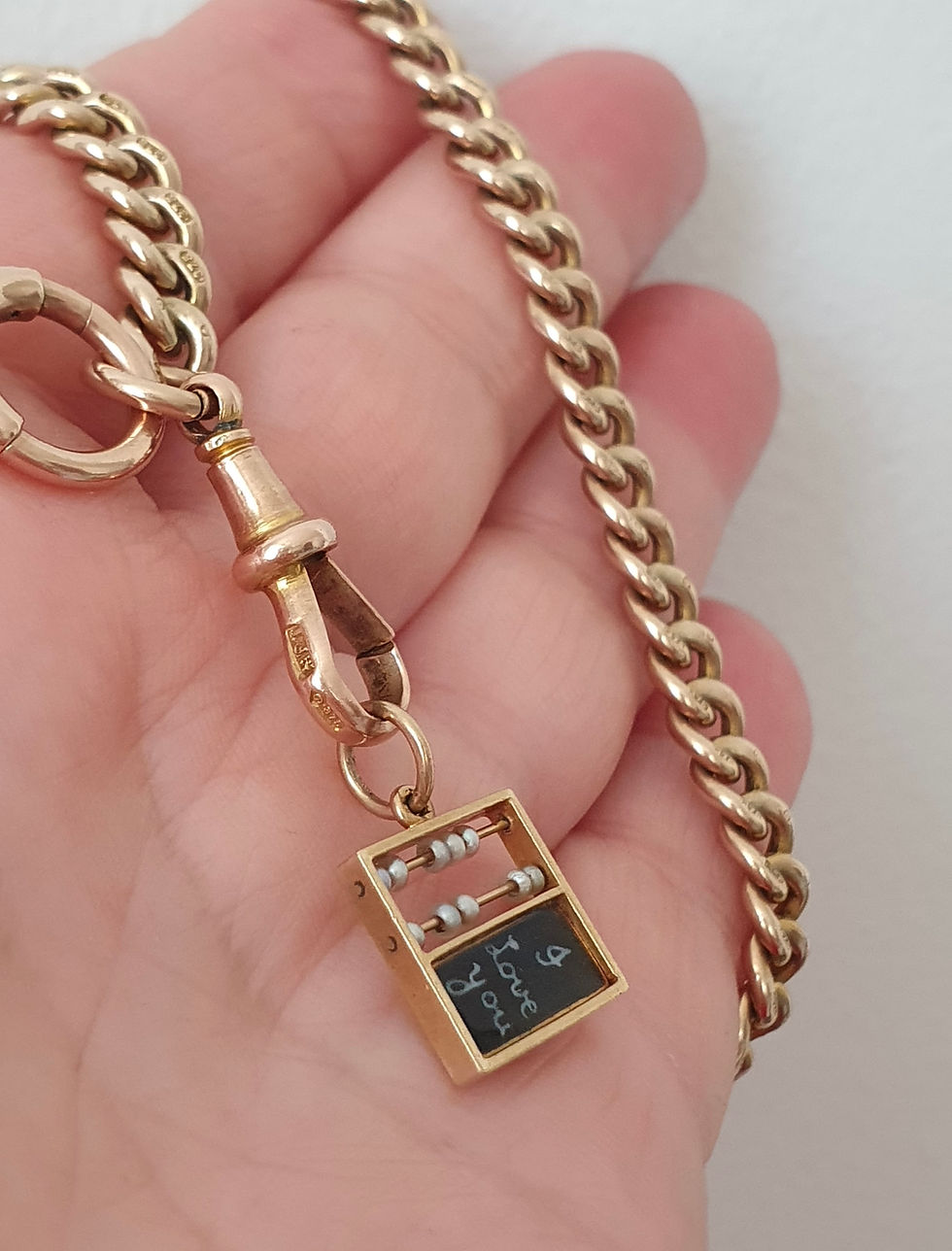 Thumbnail: Art Deco I LOVE YOU Enamel Pearl Abacus Charm Pendant