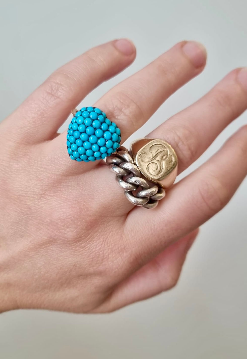 Thumbnail: Stunning Antique Victorian Pave Turquoise Heart Ring