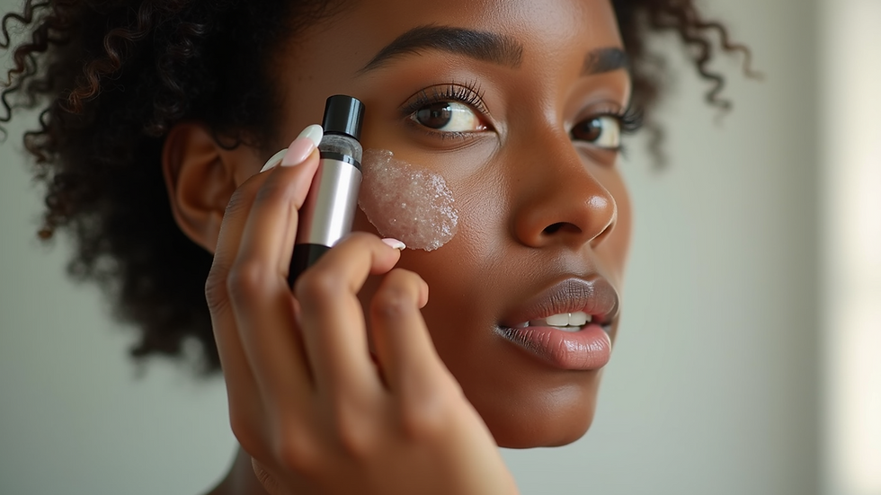 Close-up view of a woman applying natural hair care product