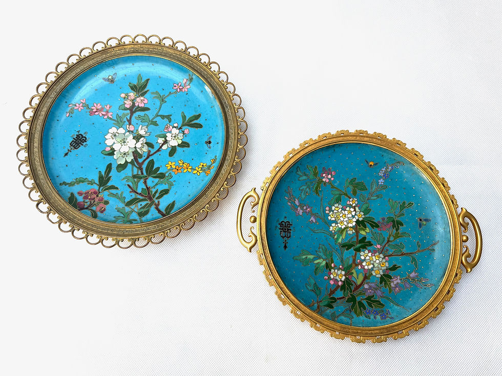Miniature : Thesmar And Barbedienne, Two Gilt Bronze And Cloisonné Enamel Dishes
