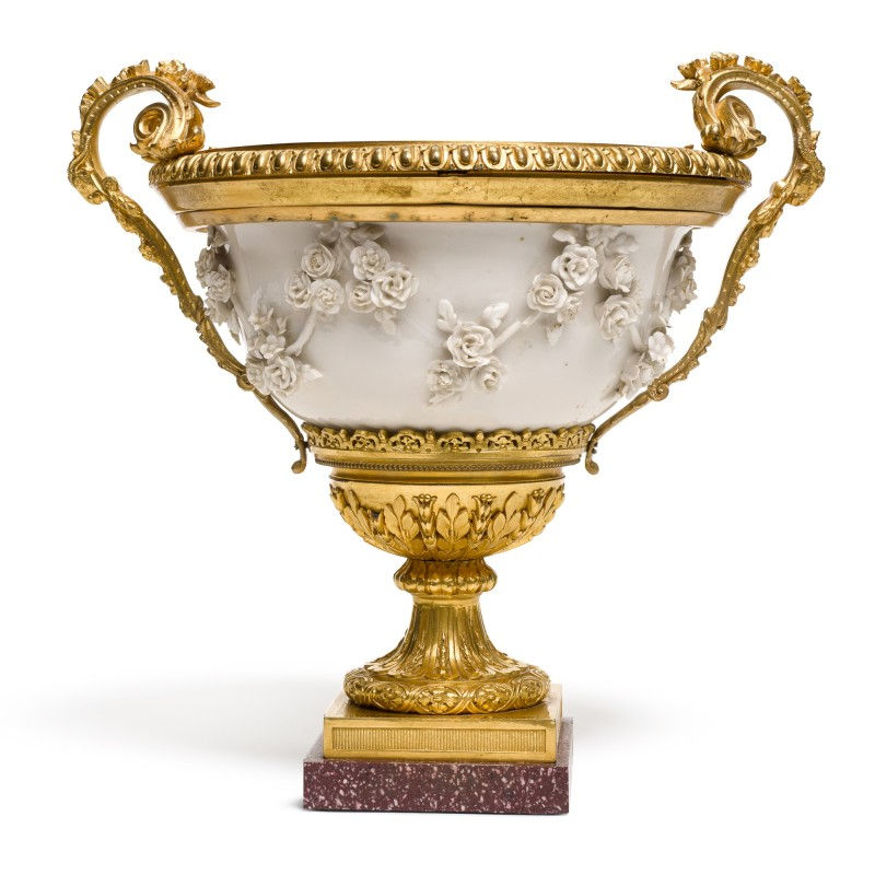 Thumbnail: A French 19th century gilt-bronze mounted white porcelain and porphyry bowl