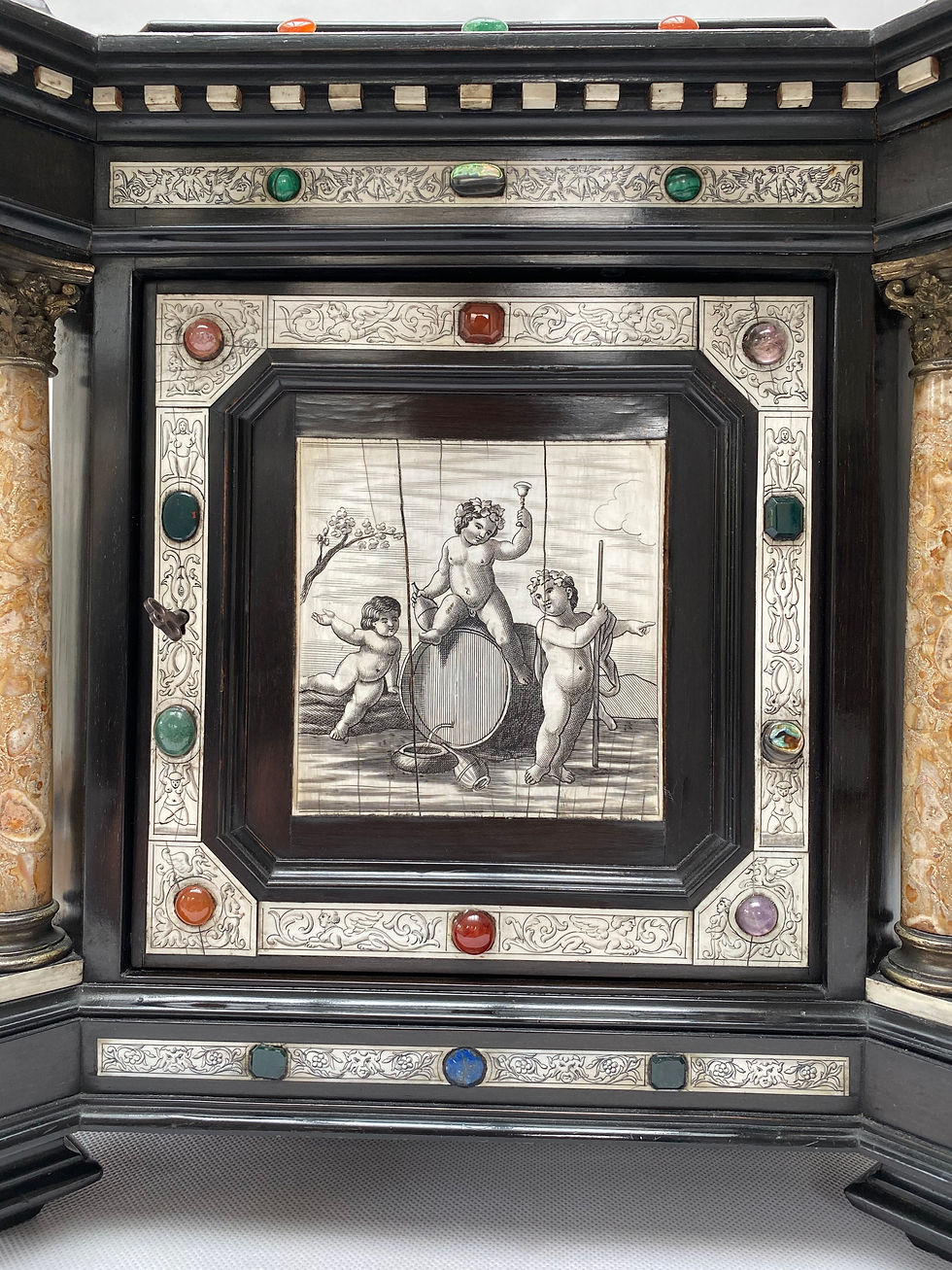 Miniature : Un meuble italien en ébène et ivoire monté sur pierre dure par Pogliani, Milan 1870
