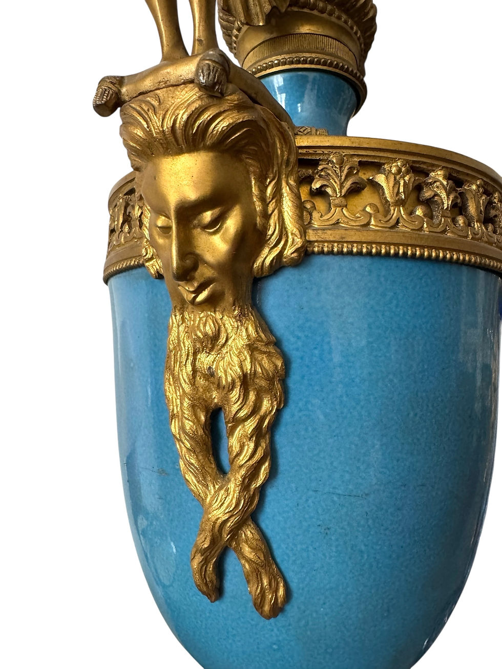 Thumbnail: Pair Gilt-bronze-mounted Turquoise Porcelain Ewers, Manner Of Pierre Gouthiere