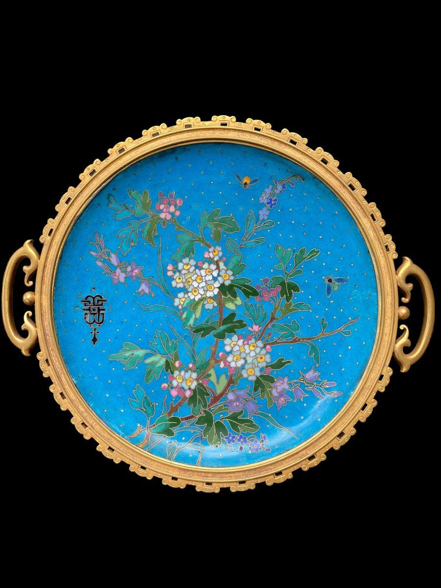 Miniature : Thesmar And Barbedienne, Two Gilt Bronze And Cloisonné Enamel Dishes