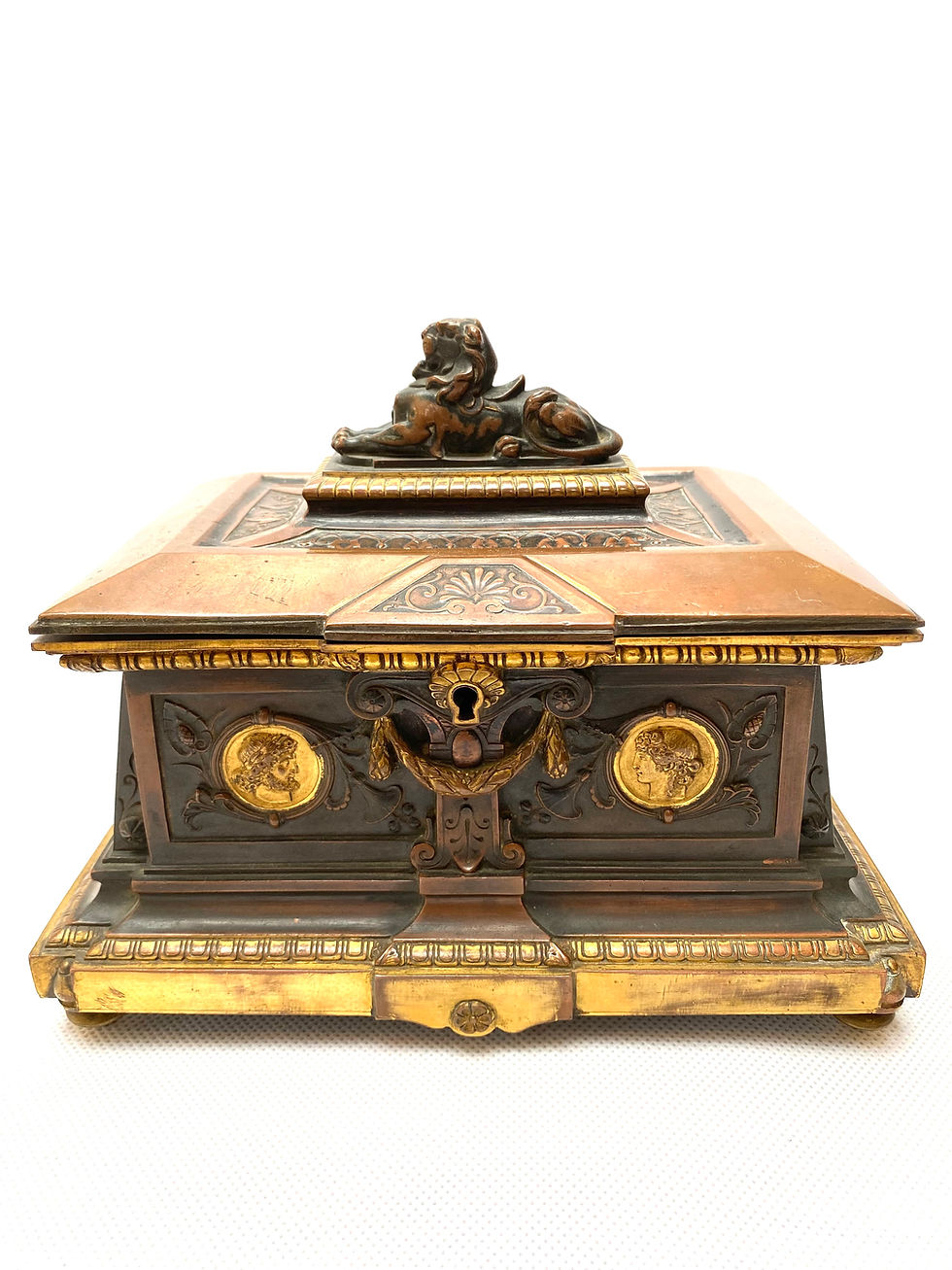 Thumbnail: A French 19th c three-tone bronze casket or jewellery box by Oudry