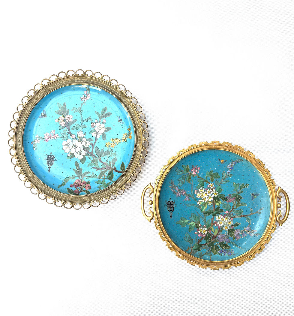 Miniature : Thesmar And Barbedienne, Two Gilt Bronze And Cloisonné Enamel Dishes