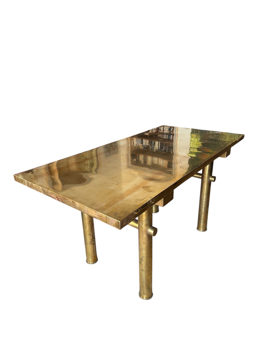 Large Brass Table Or Desk, 70s Design