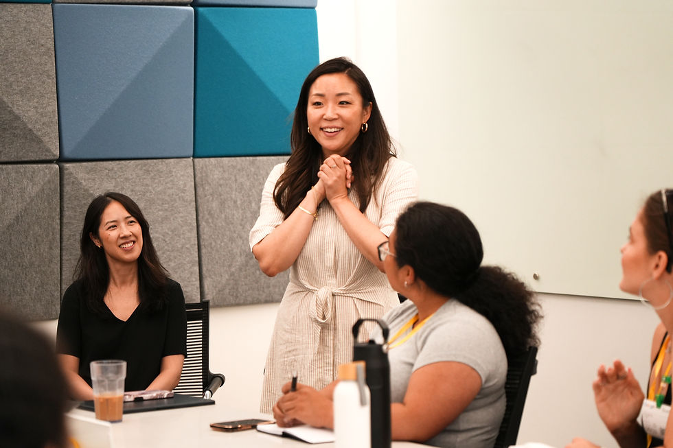 Jane Park speaking to students on a media tour at Google