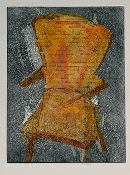 Her Chair with 1 letter. Etching, home aquatint, chine colle