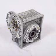 Thumbnail: Side view of worm geared motor showing cooling fins and gearbox casing