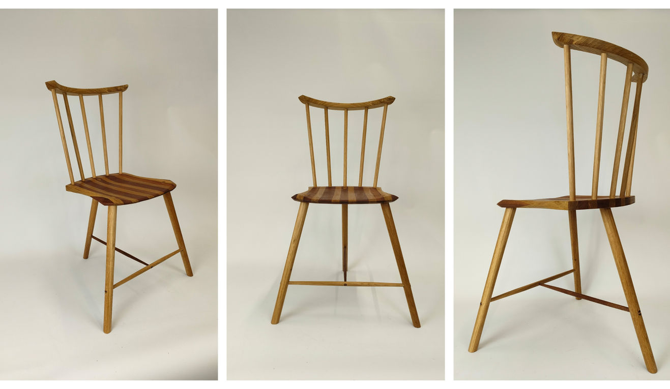 A three legged stick dining chair. Hand made using traditional joinery, with natural finishes and wax.
Made in Rhandirmwyn, Wales, by Neil Walters