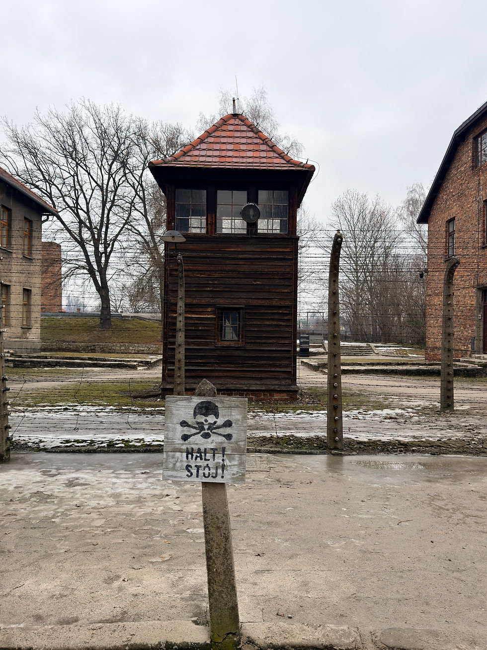 Guard tower in the middle of the camp.