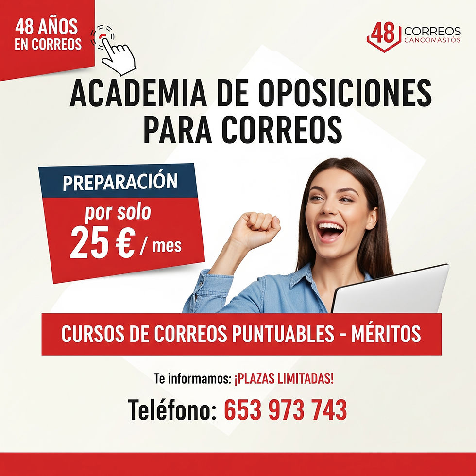 Academia de oposiciones Correos en Valencia con 48 años de experiencia. Preparación online y presencial desde 25€/mes. Cursos puntuables para la bolsa de empleo de Correos. ¡Plazas limitadas!