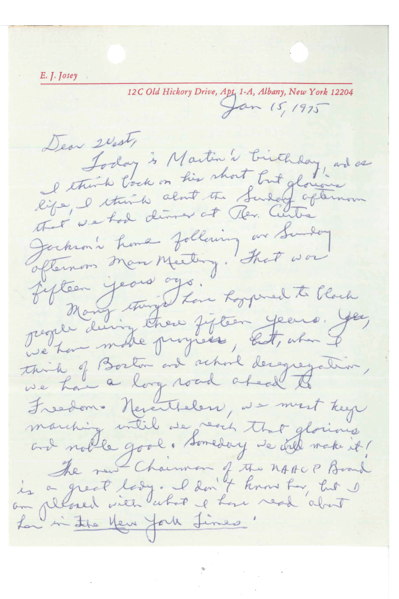 Dr. E. J. Josey Correspondence to W.