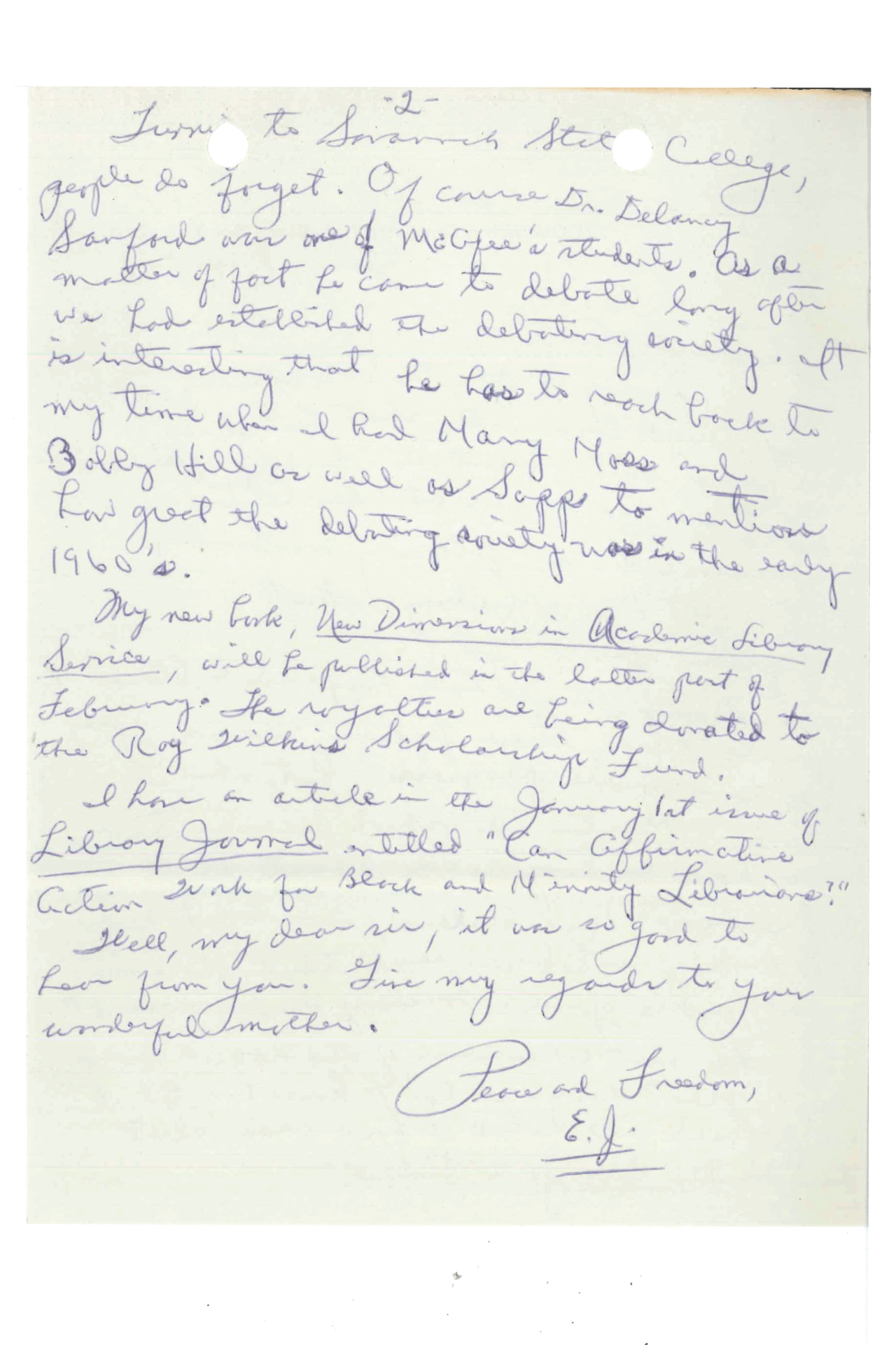 Dr. E. J. Josey Correspondence to W.