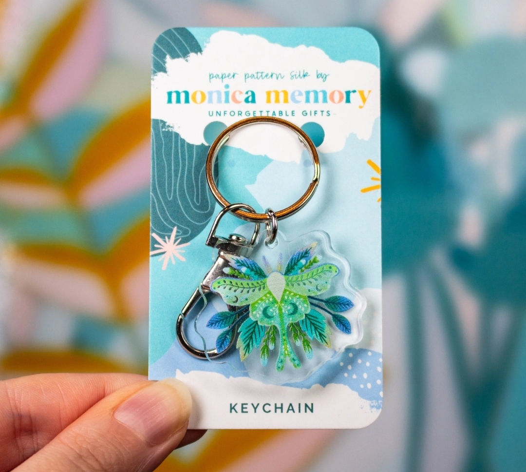 Luna Moth Keychain - Nature Butterfly Key Fob