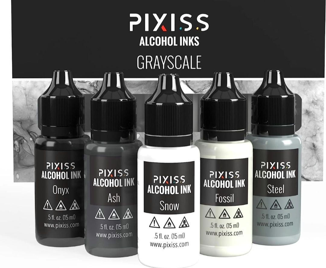 Pixiss Alcohol Ink Set of 5 - Brilliant Grayscale Hues