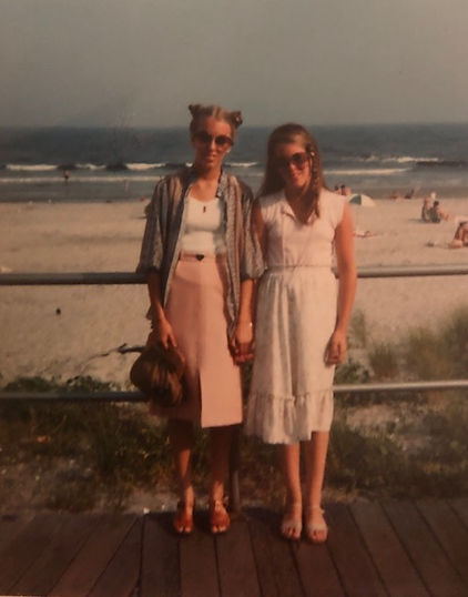 Old family photo of 2 sisters by the sea