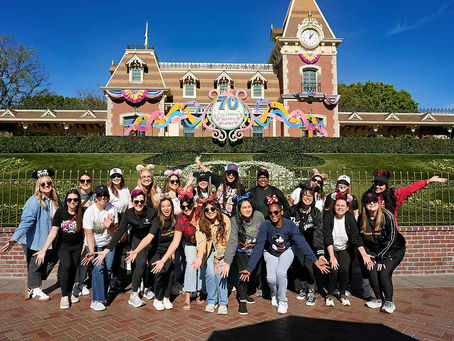 The Happiest Healers Club members standing at the entrance to Disneyland.