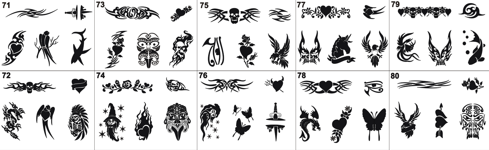 Tattoo Stencil No. 71 to 80- Please mention what numbers required